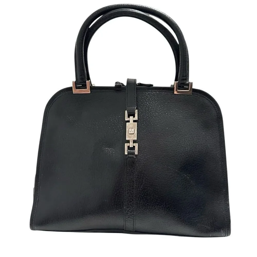 Gucci Black Leather Jackie with piston lock Satchel